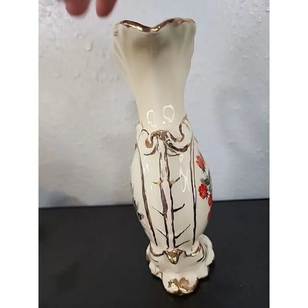 VINTAGE, GILDED, ORNATE CERAMIC, PITCHER/JUG/FLORAL VASE,‎ SINGLE ROSE,
